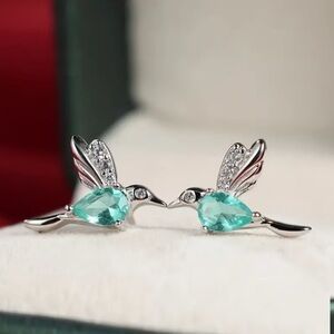 Silver and Blue Hummingbird Earrings